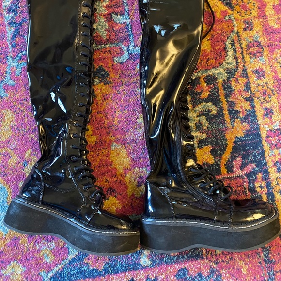 Demonia Emily 375 Black Patent Boots - Picture 2 of 3